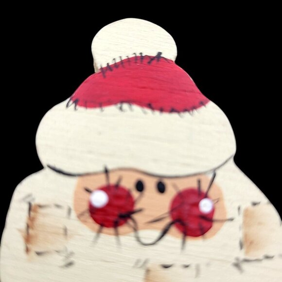 Vintage Snowman & Santa Wooden Brooches Set Of 2 Hand-painted Christmas NOTE - Picture 6 of 8